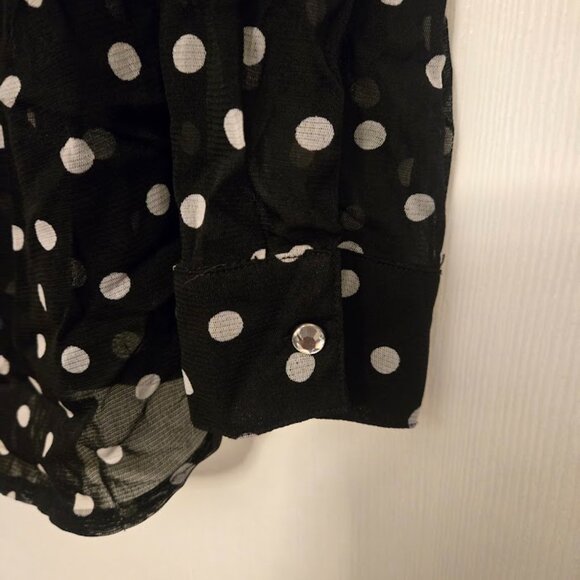 INC International Concepts black and white polka dot sheer L/S blouse 1X - Picture 4 of 5